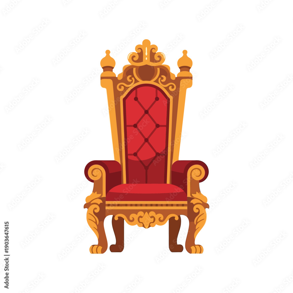Fototapeta premium Ornate Royal Throne Chair with Red Cushion and Gold Accents - Isolated