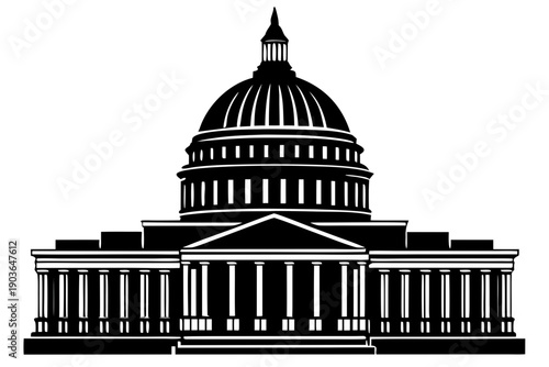 Government Capitol Building Silhouette Icon with Large Dome and Classical Architecture