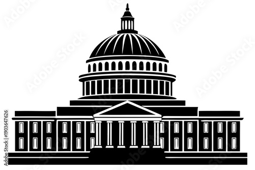 Government Capitol Building Silhouette Icon with Large Dome and Classical Architecture