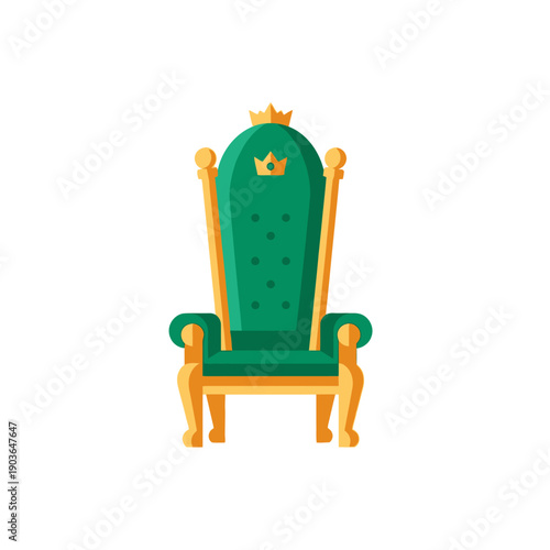 Green Royal Throne with Gold Accents and Crown Symbol