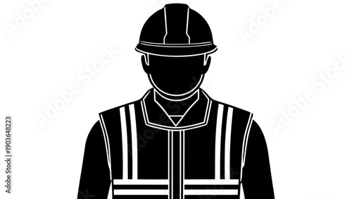 Construction Worker Silhouette Icon wearing Hard Hat and Safety Vest