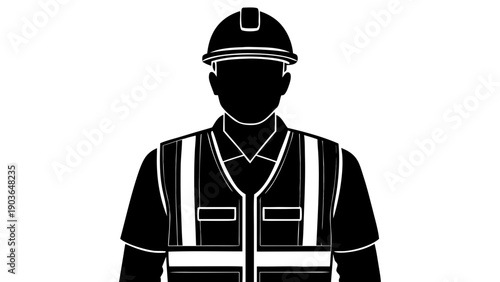 Construction Worker Silhouette Icon wearing Hard Hat and Safety Vest