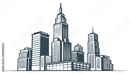 Modern Abstract Real Estate Skyline Logo with Blue Skyscrapers