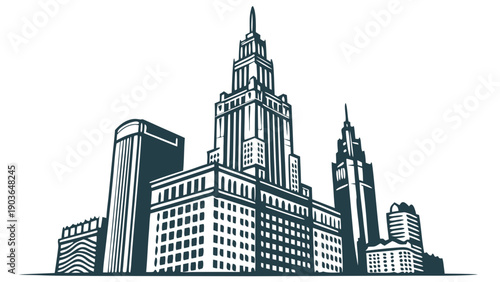 Modern Abstract Real Estate Skyline Logo with Blue Skyscrapers