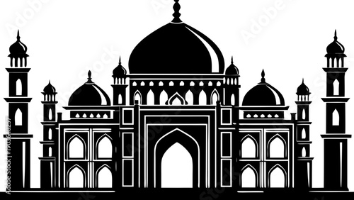 Islamic Mosque Architecture Silhouette with Hanging Ramadan Lanterns