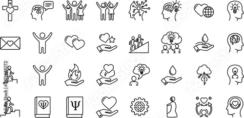 Collection of 25 simple line drawings of various religious and symbolic icons
