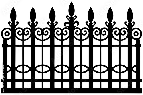 Ornate Garden Fence Silhouette Icon with Pickets and Grass Border