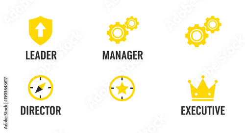 Business leadership icons set leader manager executive director symbols