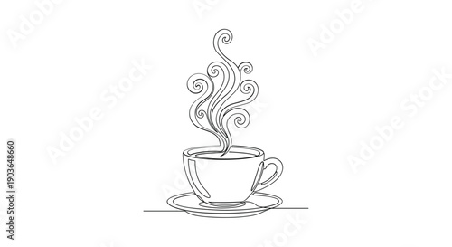 Steaming cup of coffee with swirling steam in elegant design