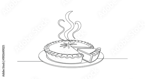 Delicious pie with steaming hot slice served on plate