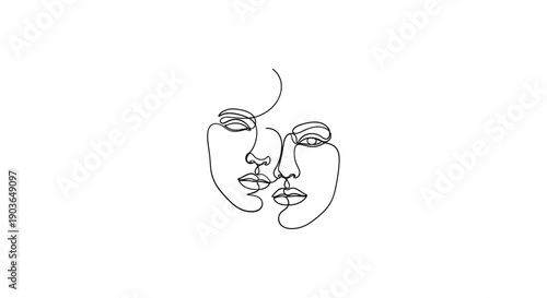 Stunning one line art of two faces in minimalist style
