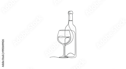 Elegant wine glass and bottle in modern minimalist setting