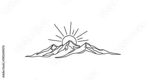 Sunrise over majestic mountain range with radiant sun