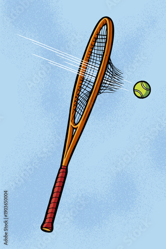 Tennis ball going through the racket netting destroying strings