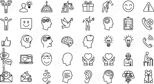 Wallpaper Mural Collection of 36 unique line art icons or icons set Torontodigital.ca