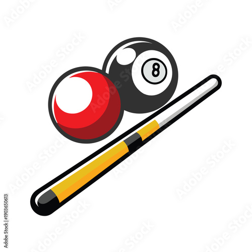 Pool cue with red and black eight ball billiards red ball black ball