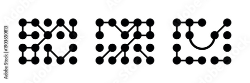 Diagonal Metaball Connected Circles Shape: Abstract Black Nerve Cell Pattern and Computer Nano Net Vector for Biotechnology and Tech Design