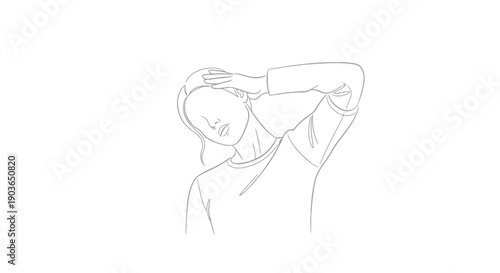 Person experiences discomfort due to neck ache with head tilt exercise performed by individual showing physical strain and pain relief attempt