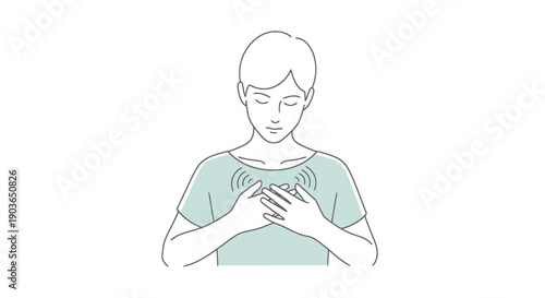Person Resting Hands Over Chest with Gentle Waves Emanating Symbolizing Calmness Inner Peace and Self Care Concepts