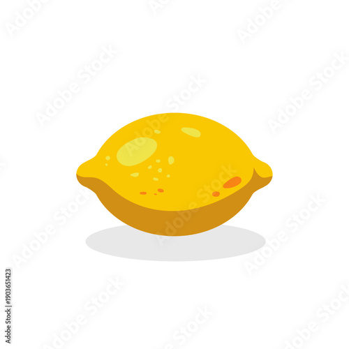 A simple, bright yellow lemon illustration on a white background with a subtle shadow, perfect for food and beverage themes
