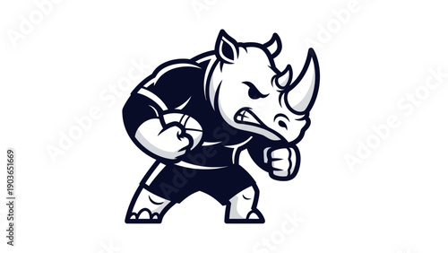 Strong rhinoceros character wearing sportswear vector illustration isolated