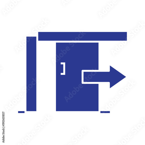 Simple line icon of a sliding door with an arrow symbol, representing exit, entrance, or direction guidance. Suitable for user interface, signage, navigation, and architectural design.