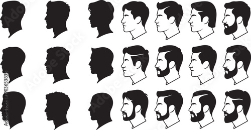 Beautiful man profile set. silhouette vector icon illustration with white background