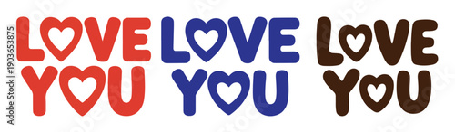 Multicolored Love You Text with Hearts Vector on a White Background