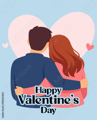 Couples Hugging from Behind Looking at Heart Shape Valentine Vector Illustration