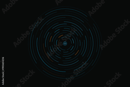 Sleek spatial computing holographic UI ring with glowing lines and data streams, representing advanced augmented reality and futuristic interaction. Vector graphic.