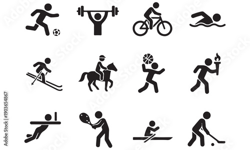 Yoga and Sports Silhouette Icon Set – Vector Fitness, Meditation, and Athletic Poses for Active Lifestyle and Wellness Design