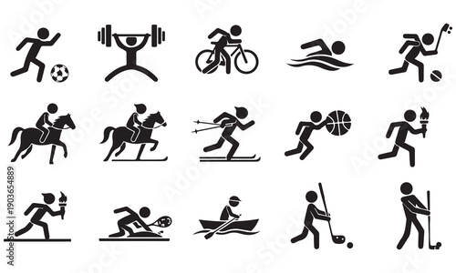 Yoga and Sports Silhouette Icon Set – Vector Fitness, Meditation, and Athletic Poses for Active Lifestyle and Wellness Design