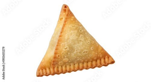 Golden fried samosa isolated PNG, savory pastry filled with spiced potatoes and peas on transparent background