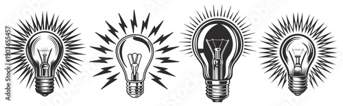 Set Light Bulb Creative Idea and Innovation Symbols for innovation, imagination, and successful profit in global business.