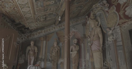 Colorful Sculptures in Intricate Ancient Temple Room