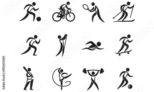 Sports and Fitness Silhouette Set – Vector Athletes Running, Cycling, Swimming, Dancing, and Competing Illustrations