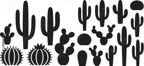 Set of Black cactus. silhouette vector icon illustration with white background