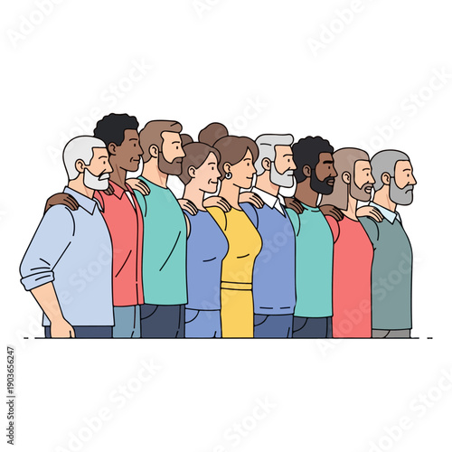 Diverse Group of People Standing Together in Unity Vector Illustration