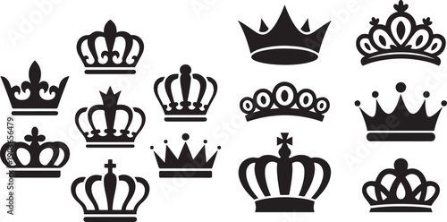 Set of Crowns. silhouette vector icon illustration with white background