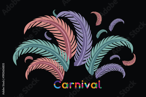 Colorful carnival feathers decoration with text