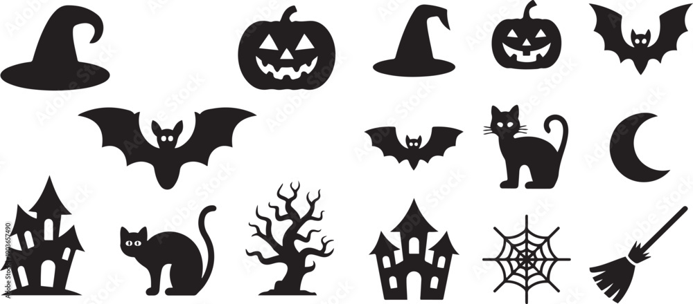 Fototapeta premium Set of Halloween. silhouette vector icon illustration with white background