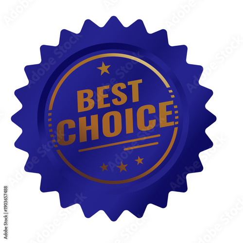 Best choice blue and gold stamp, premium quality label with stars, vector icon
