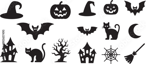 Set of Halloween. silhouette vector icon illustration with white background