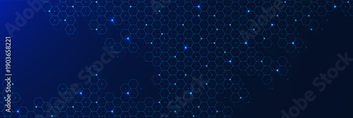 Abstract genetic engineering and molecular structure. Futuristic hexagon pattern and glowing nodes. Design for medicine, medical, science and technology. Vector