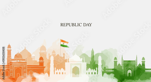 Indian Republic Day celebration with national flag and monuments.