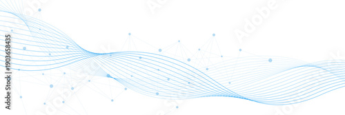 Abstract plexus and wave flow on white background. Modern network connection and big data visualization. Design for chemistry, medicine, science and technology. Vector