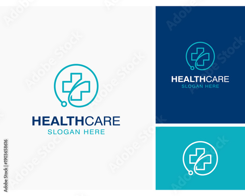 health, care, doctor, medical, medicine, cross, stethoscope, logo, design, vector, icon, symbol, template, nursing, checkup, wellness, minimalist, hospital, clinic, home, house, concept, creative, ill