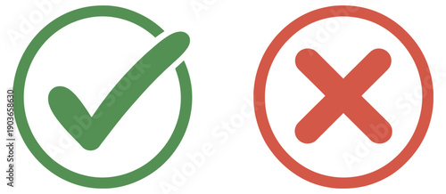 Green Check Mark and Red Cross Symbols: Professional Vector Icons for Yes/No Decisions, Correct/Incorrect Choices, and Approval/Rejection States