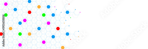 Abstract geometric background with colorful hexagon pattern. Minimalist molecular structure and genetic engineering. Design for medical, healthcare, science and technology. Vector