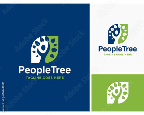Healthy life people tree with leaf logo design icon vector